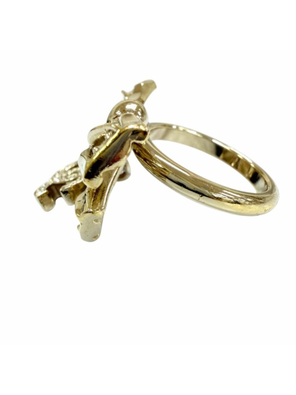 Chanel CC Logo Ribbon Rhinestone Ring Gold JP - Picture 5 of 11